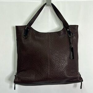 Vince Camuto pebbles leather black cherry expandable tote purse
